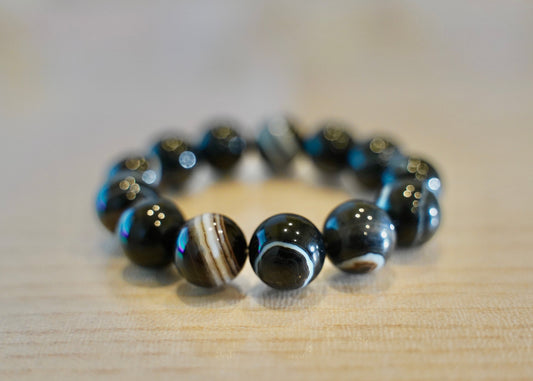 Natural Black Strip Agate Bracelet