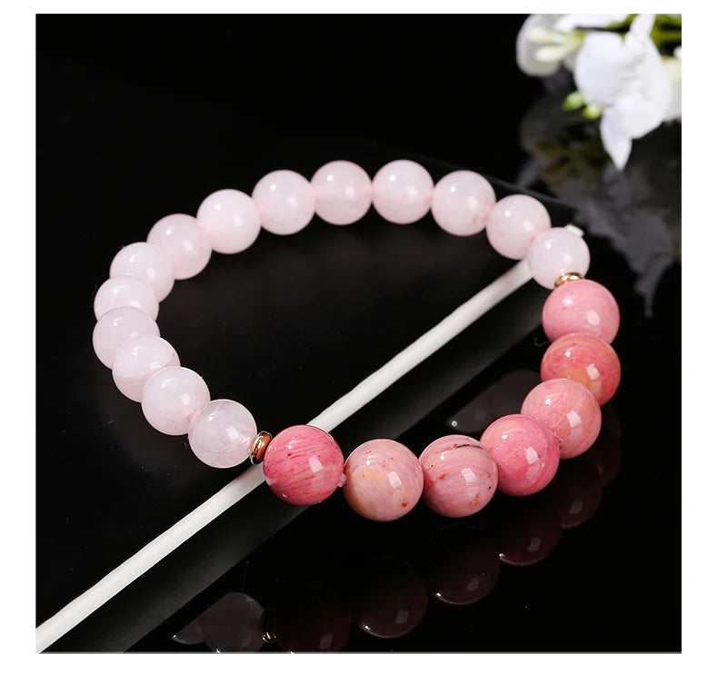 Natural Rhodonite & Pink Quartz Bracelet