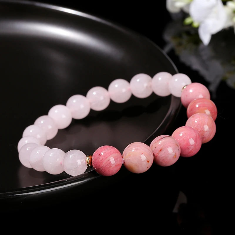 Natural Rhodonite & Pink Quartz Bracelet