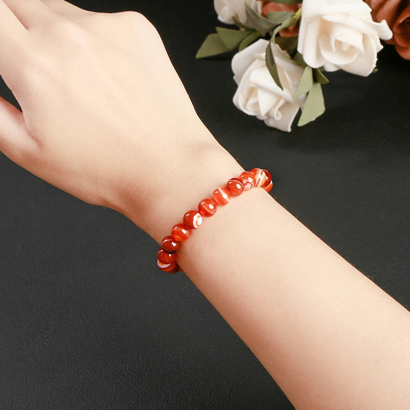 Natural Red Striped Agate Bracelet