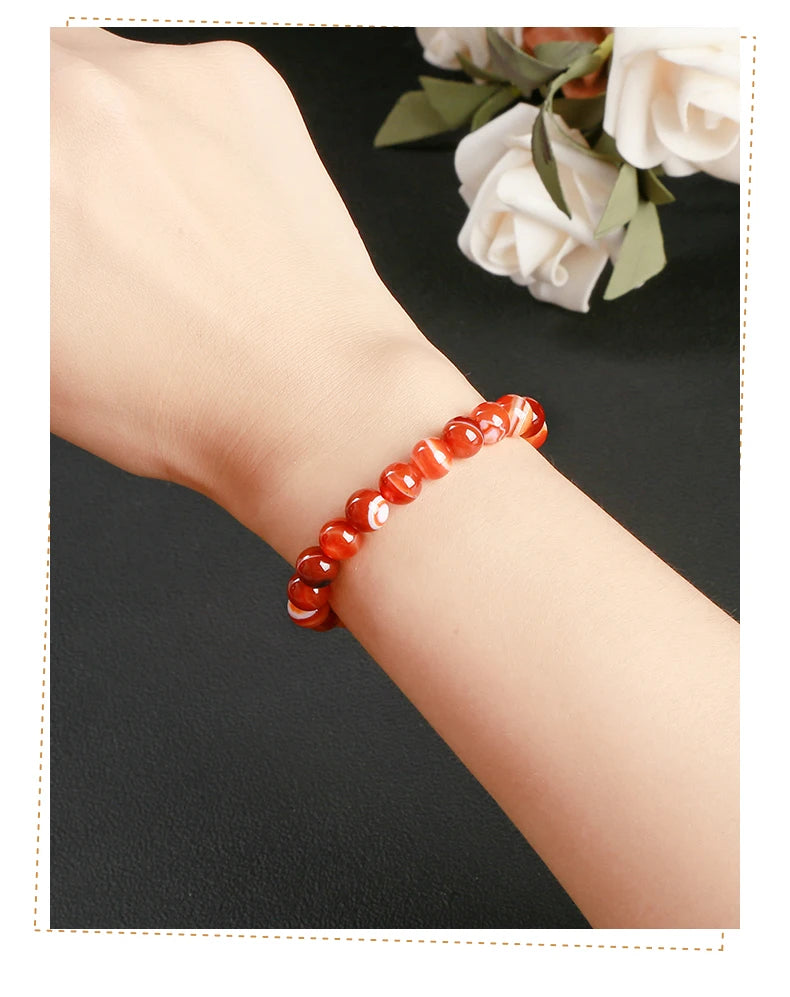 Natural Red Striped Agate Bracelet